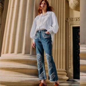 FARM Rio Cornely Embroidered Cropped Flare Jeans
